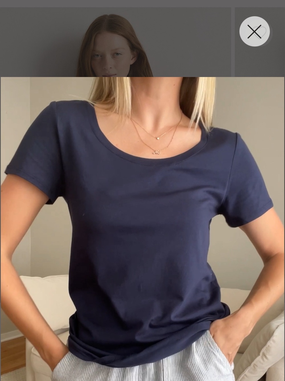 Quince Dark Blue Scoop Neck Cotton Modal Blend Short Sleeve Tee Women’s Small